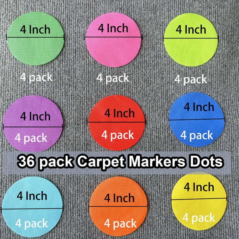 WELSTIK Spot Markers Carpet Markers for Classroom, 4" Rug Circles Marker Dots for Preschool, Kindergarten, and Elementary Teachers,9 Colors (36 Pack) - Image 2